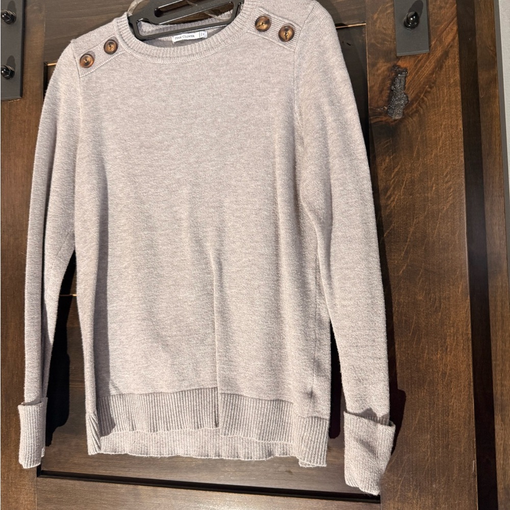 Pink Clover Taupe Button-Shoulder Sweater